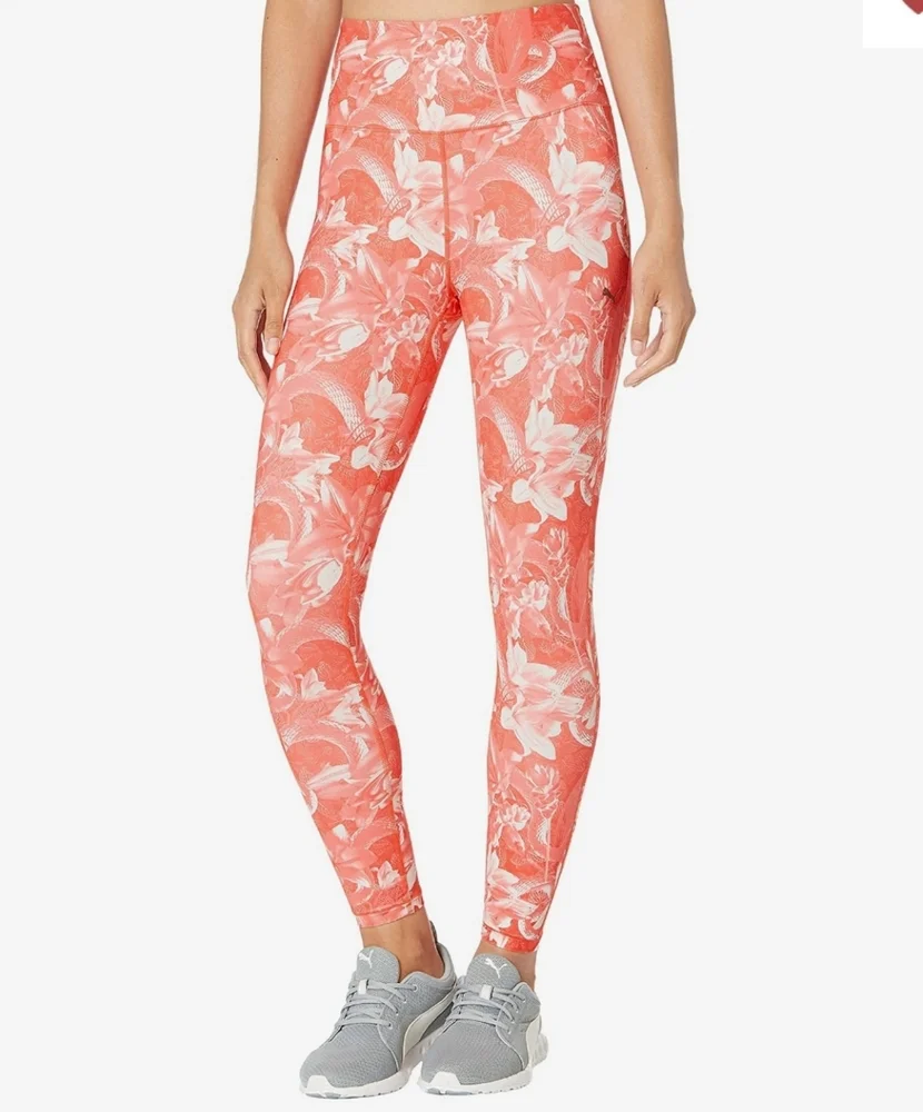 PUMA Train Untmd High-Waist 7/8 Tights Georgia Peach Fiery Coral Floral Print